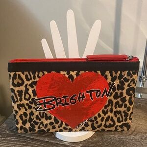 Brighton NWOT Leopard Print Heart Lock Print 202 Clutch Wristlet Pouch